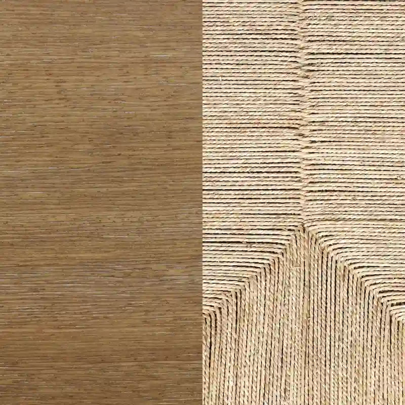 Beacon Bohemian Coffee Table with Storage, 2-Tier Rectangle Coffee Table with Solid Wood Legs and Seagrass Shelf