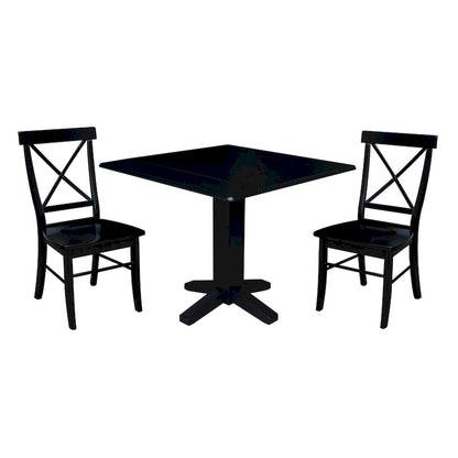 36  Solid Wood Square Dual Drop Leaf Dining Table with 2 Dining Chairs