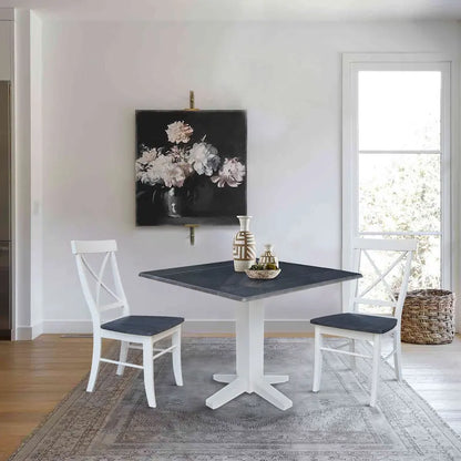 36  Solid Wood Square Dual Drop Leaf Dining Table with 2 Dining Chairs