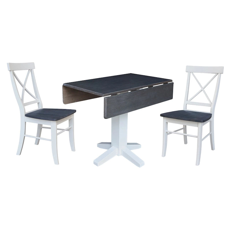 36  Solid Wood Square Dual Drop Leaf Dining Table with 2 Dining Chairs