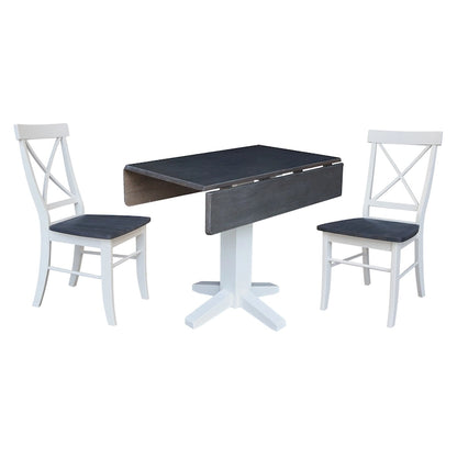 36  Solid Wood Square Dual Drop Leaf Dining Table with 2 Dining Chairs