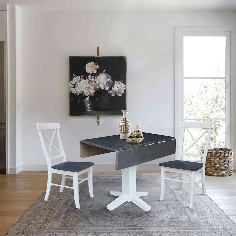 36  Solid Wood Square Dual Drop Leaf Dining Table with 2 Dining Chairs