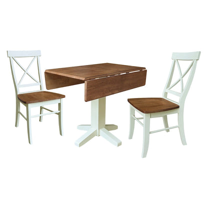 36  Solid Wood Square Dual Drop Leaf Dining Table with 2 Dining Chairs