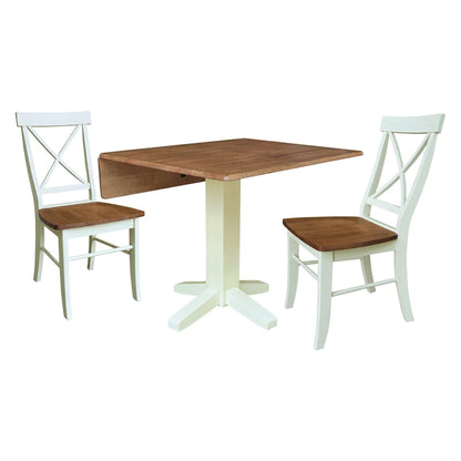 36  Solid Wood Square Dual Drop Leaf Dining Table with 2 Dining Chairs