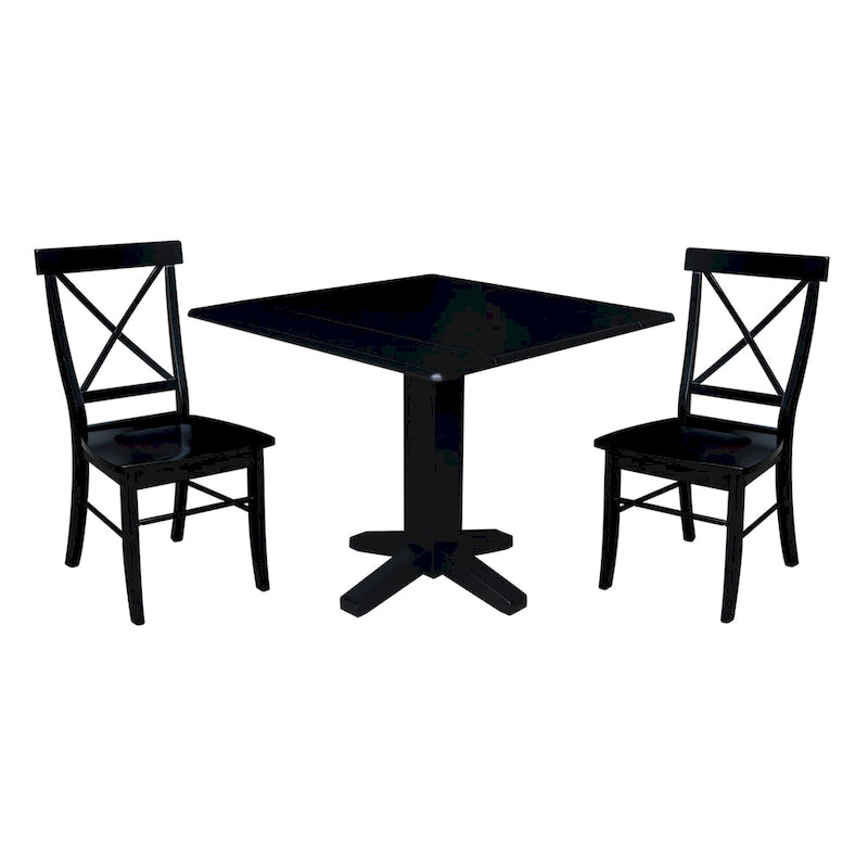 36  Solid Wood Square Dual Drop Leaf Dining Table with 2 Dining Chairs