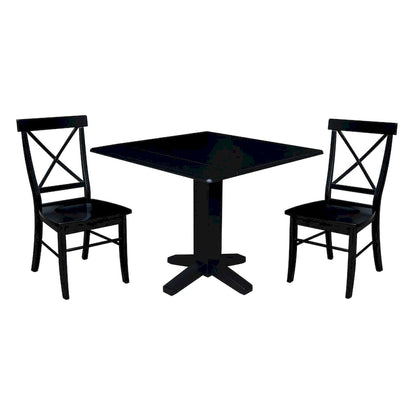 36  Solid Wood Square Dual Drop Leaf Dining Table with 2 Dining Chairs