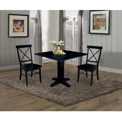 36  Solid Wood Square Dual Drop Leaf Dining Table with 2 Dining Chairs