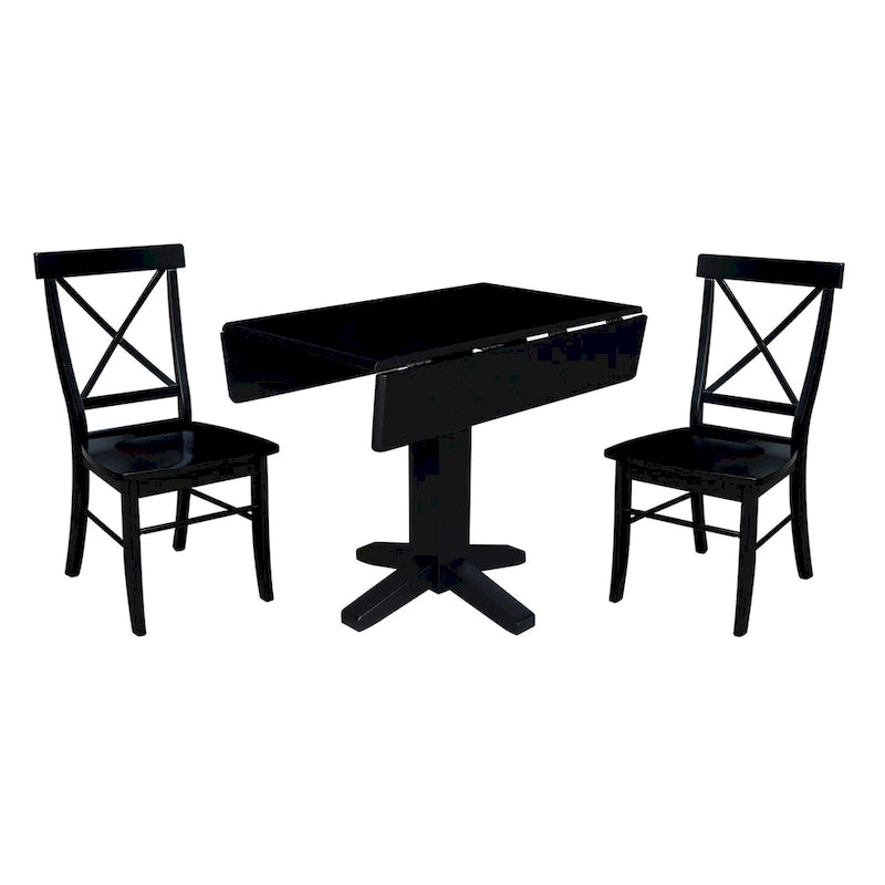 36  Solid Wood Square Dual Drop Leaf Dining Table with 2 Dining Chairs