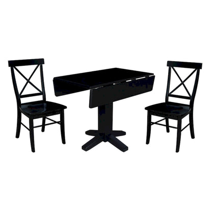 36  Solid Wood Square Dual Drop Leaf Dining Table with 2 Dining Chairs