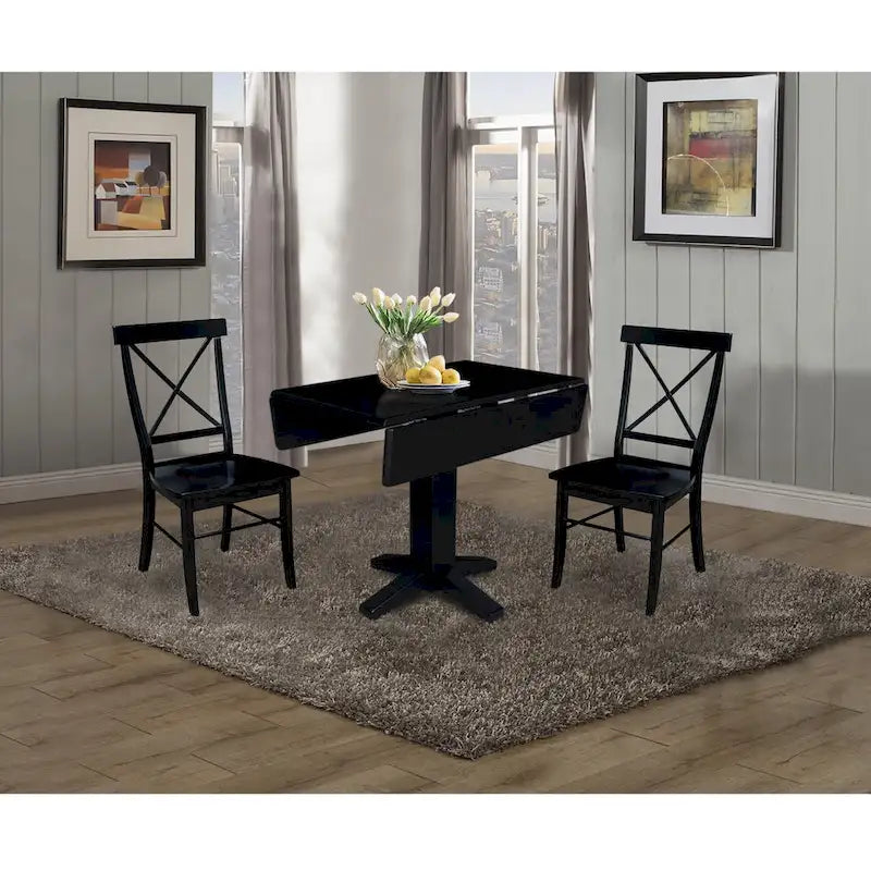 36  Solid Wood Square Dual Drop Leaf Dining Table with 2 Dining Chairs