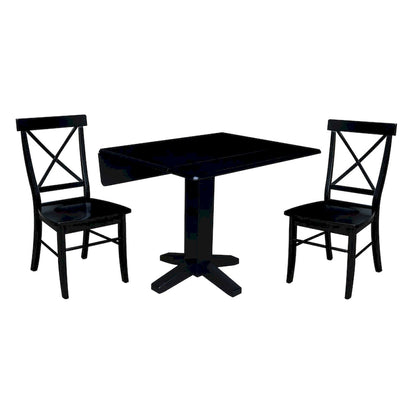 36  Solid Wood Square Dual Drop Leaf Dining Table with 2 Dining Chairs