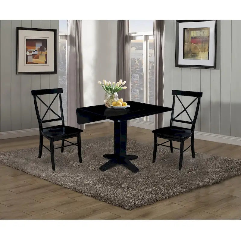 36  Solid Wood Square Dual Drop Leaf Dining Table with 2 Dining Chairs