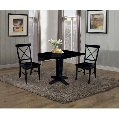 36  Solid Wood Square Dual Drop Leaf Dining Table with 2 Dining Chairs