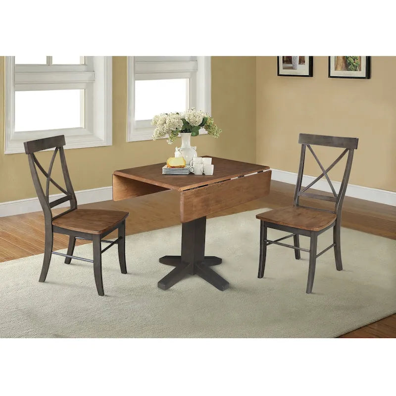 36  Solid Wood Square Dual Drop Leaf Dining Table with 2 Dining Chairs