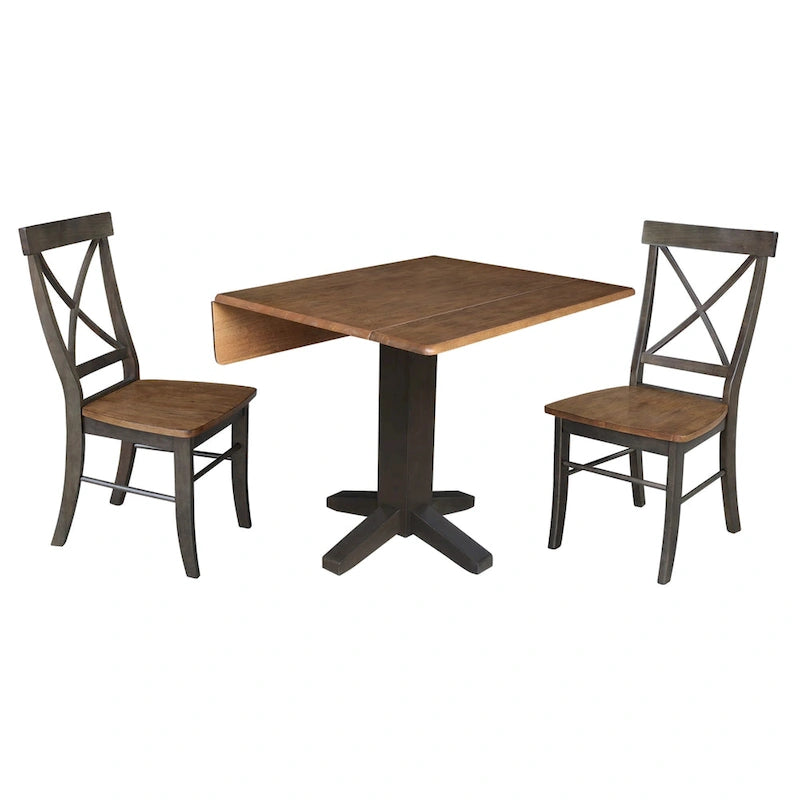 36  Solid Wood Square Dual Drop Leaf Dining Table with 2 Dining Chairs