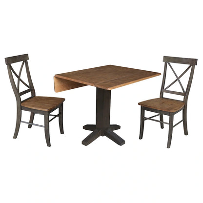 36  Solid Wood Square Dual Drop Leaf Dining Table with 2 Dining Chairs