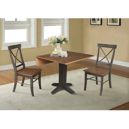 36  Solid Wood Square Dual Drop Leaf Dining Table with 2 Dining Chairs
