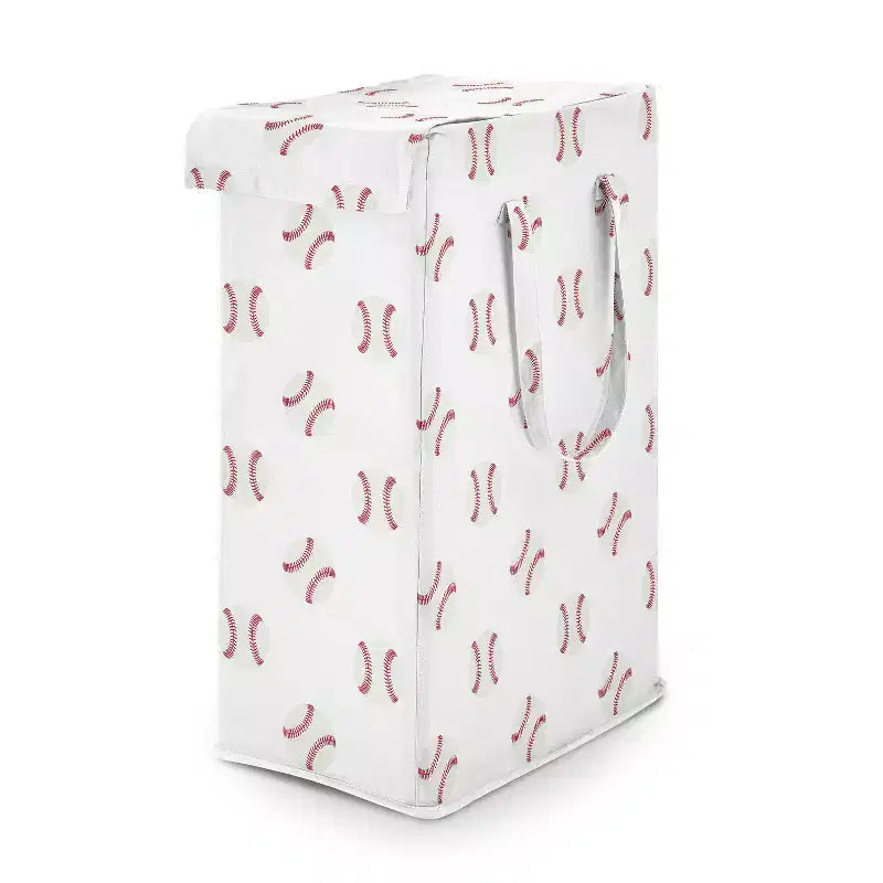 Sweet Jojo Designs Boy Foldable Laundry Hamper with Handles Baseball Patch Red and White