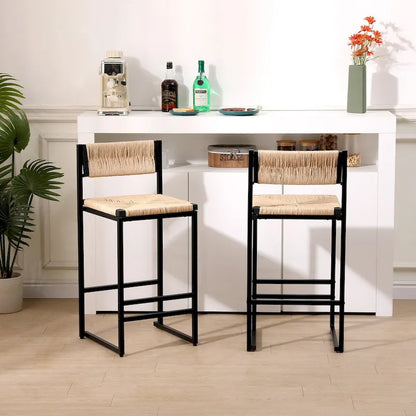 Bar Stools Set of 2 Paper Rope Weave Dining Chairs