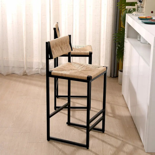 Bar Stools Set of 2 Paper Rope Weave Dining Chairs