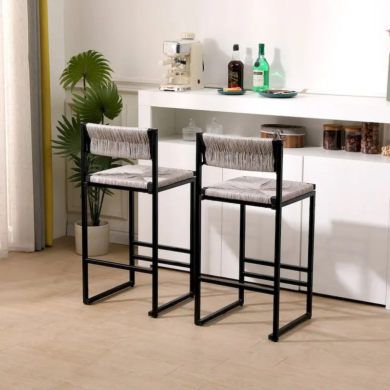 Bar Stools Set of 2 Paper Rope Weave Dining Chairs