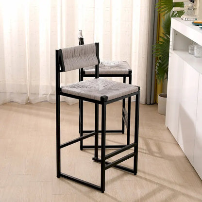 Bar Stools Set of 2 Paper Rope Weave Dining Chairs