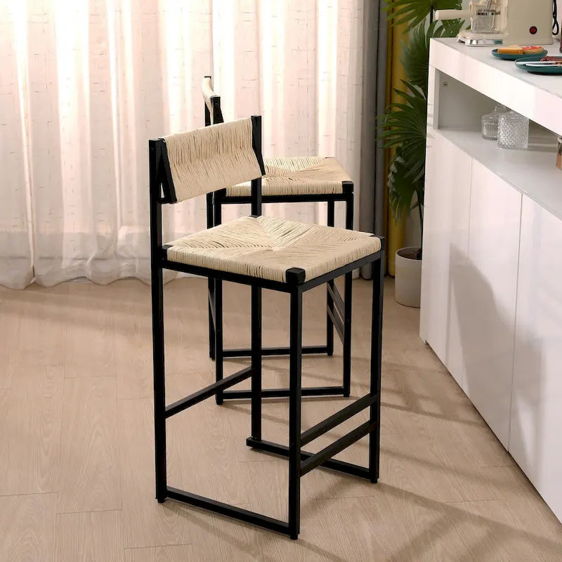 Bar Stools Set of 2 Paper Rope Weave Dining Chairs