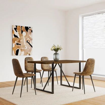 MDF Wood Colour Dining Table and Modern Dining Chairs Set of 4, Mid Century Wooden Kitchen Table Set, Metal Base & Legs