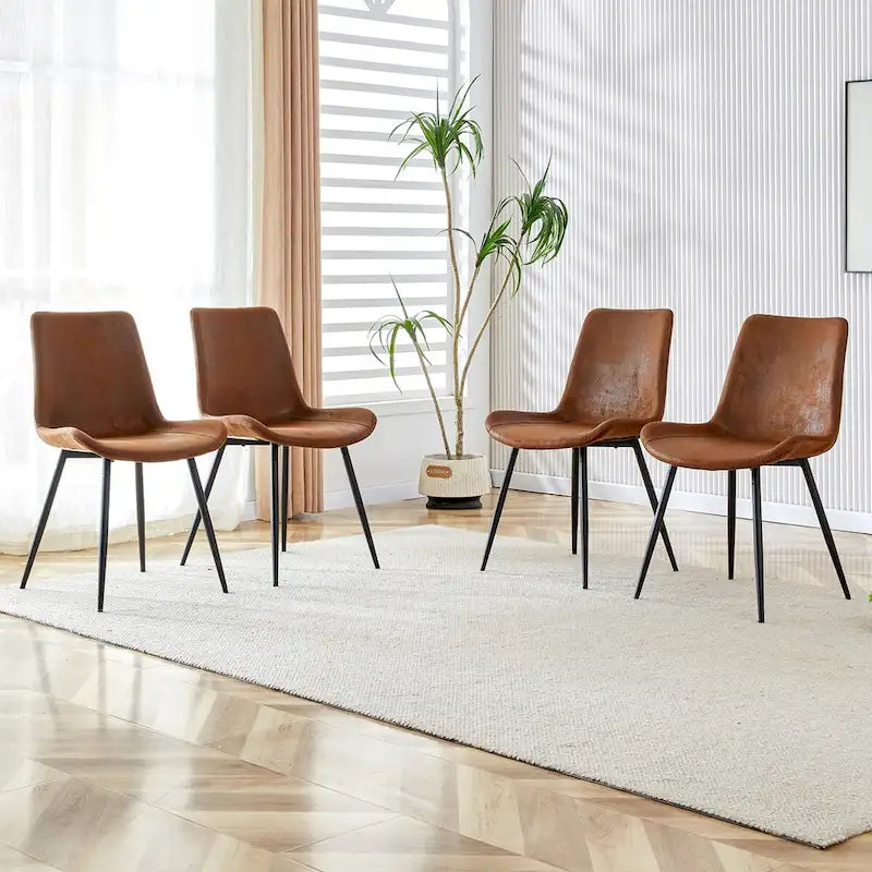 A Set Of 4 Style Restaurant Cushioned Chairs With Suede Backrests And Black Metal Legs,Suitable For Kitchens,Lounges,Farmhouses
