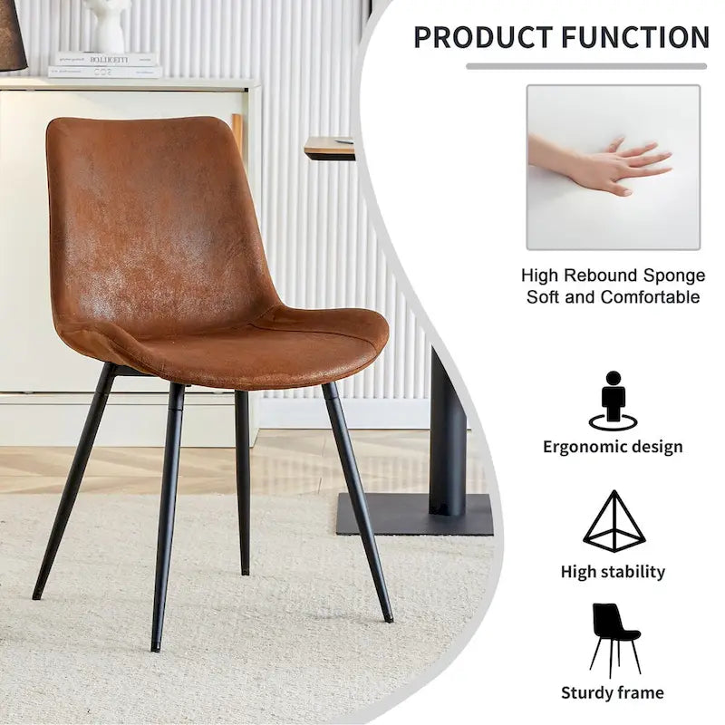 A Set Of 4 Style Restaurant Cushioned Chairs With Suede Backrests And Black Metal Legs,Suitable For Kitchens,Lounges,Farmhouses