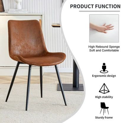 A Set Of 4 Style Restaurant Cushioned Chairs With Suede Backrests And Black Metal Legs,Suitable For Kitchens,Lounges,Farmhouses