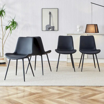 A Set Of 4 Style Restaurant Cushioned Chairs With Suede Backrests And Black Metal Legs,Suitable For Kitchens,Lounges,Farmhouses