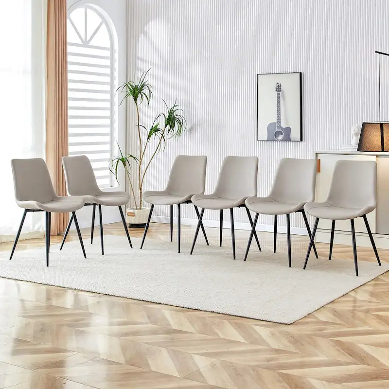 A Set Of 4 Style Restaurant Cushioned Chairs With Suede Backrests And Black Metal Legs,Suitable For Kitchens,Lounges,Farmhouses