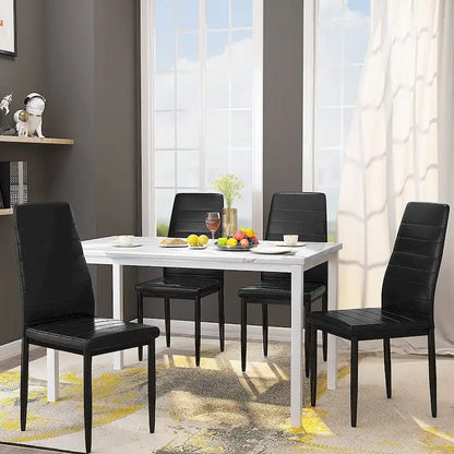 Modern 5-Piece Kitchen Dining Set, Counter Height Dinette Set with Marble Look Top and 4 Upholstered PU Leather Chairs