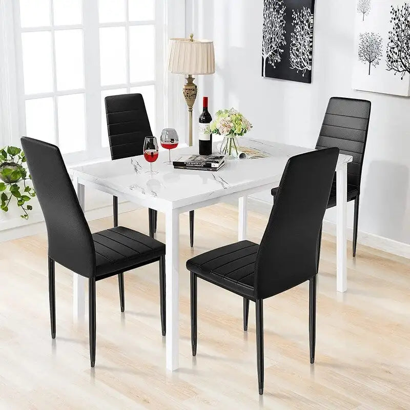 Modern 5-Piece Kitchen Dining Set, Counter Height Dinette Set with Marble Look Top and 4 Upholstered PU Leather Chairs