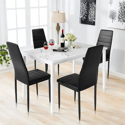 Modern 5-Piece Kitchen Dining Set, Counter Height Dinette Set with Marble Look Top and 4 Upholstered PU Leather Chairs