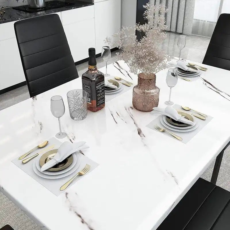 Modern 5-Piece Kitchen Dining Set, Counter Height Dinette Set with Marble Look Top and 4 Upholstered PU Leather Chairs