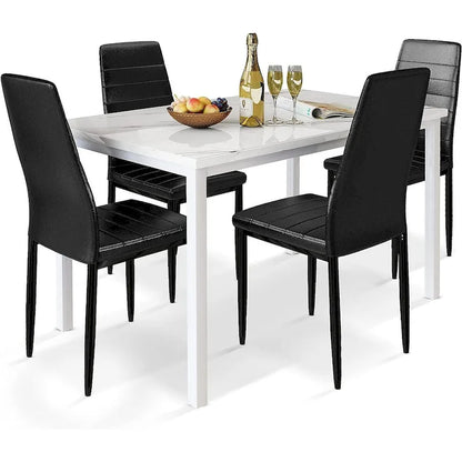 Modern 5-Piece Kitchen Dining Set, Counter Height Dinette Set with Marble Look Top and 4 Upholstered PU Leather Chairs