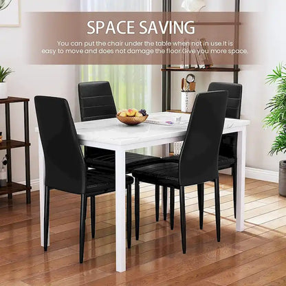 Modern 5-Piece Kitchen Dining Set, Counter Height Dinette Set with Marble Look Top and 4 Upholstered PU Leather Chairs