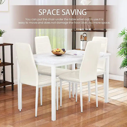 Modern 5-Piece Kitchen Dining Set, Counter Height Dinette Set with Marble Look Top and 4 Upholstered PU Leather Chairs