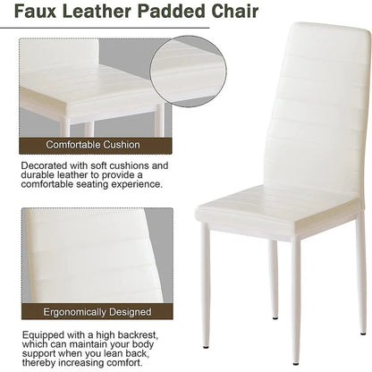 Modern 5-Piece Kitchen Dining Set, Counter Height Dinette Set with Marble Look Top and 4 Upholstered PU Leather Chairs