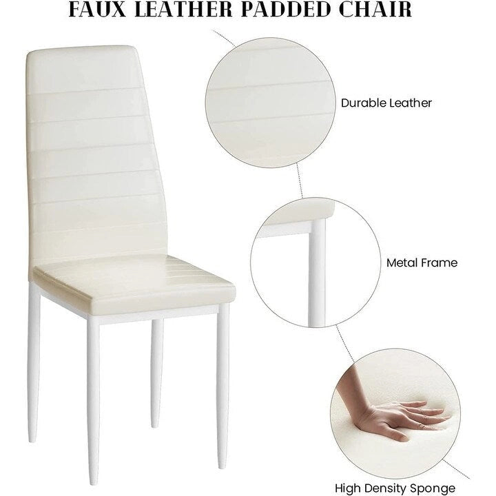 Modern 5-Piece Kitchen Dining Set, Counter Height Dinette Set with Marble Look Top and 4 Upholstered PU Leather Chairs