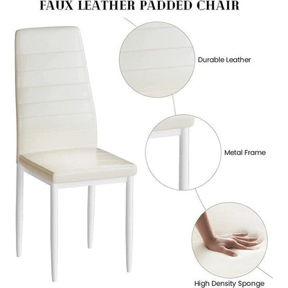 Modern 5-Piece Kitchen Dining Set, Counter Height Dinette Set with Marble Look Top and 4 Upholstered PU Leather Chairs