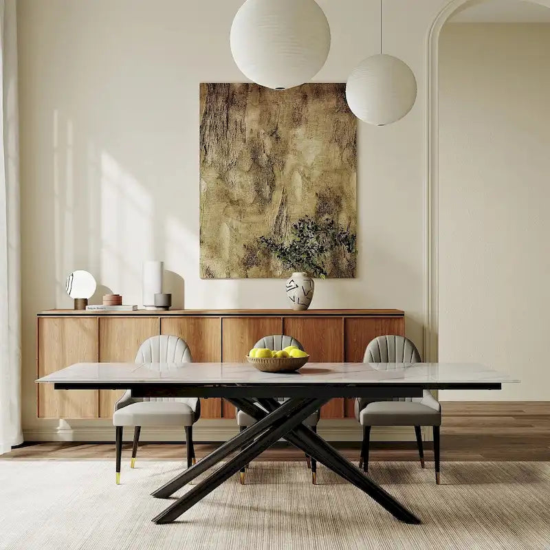 9 - Piece Extendable Rectangular Sintered Stone Cross Legs Dining Set With 8 Chairs