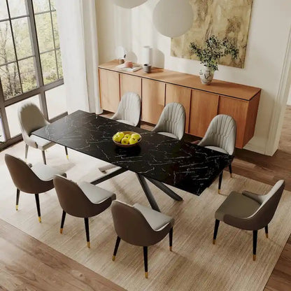 9 - Piece Extendable Rectangular Sintered Stone Cross Legs Dining Set With 8 Chairs