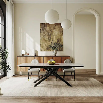 9 - Piece Extendable Rectangular Sintered Stone Cross Legs Dining Set With 8 Chairs