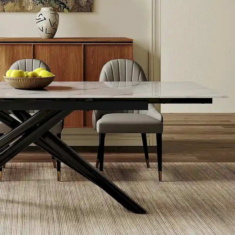 9 - Piece Extendable Rectangular Sintered Stone Cross Legs Dining Set With 8 Chairs