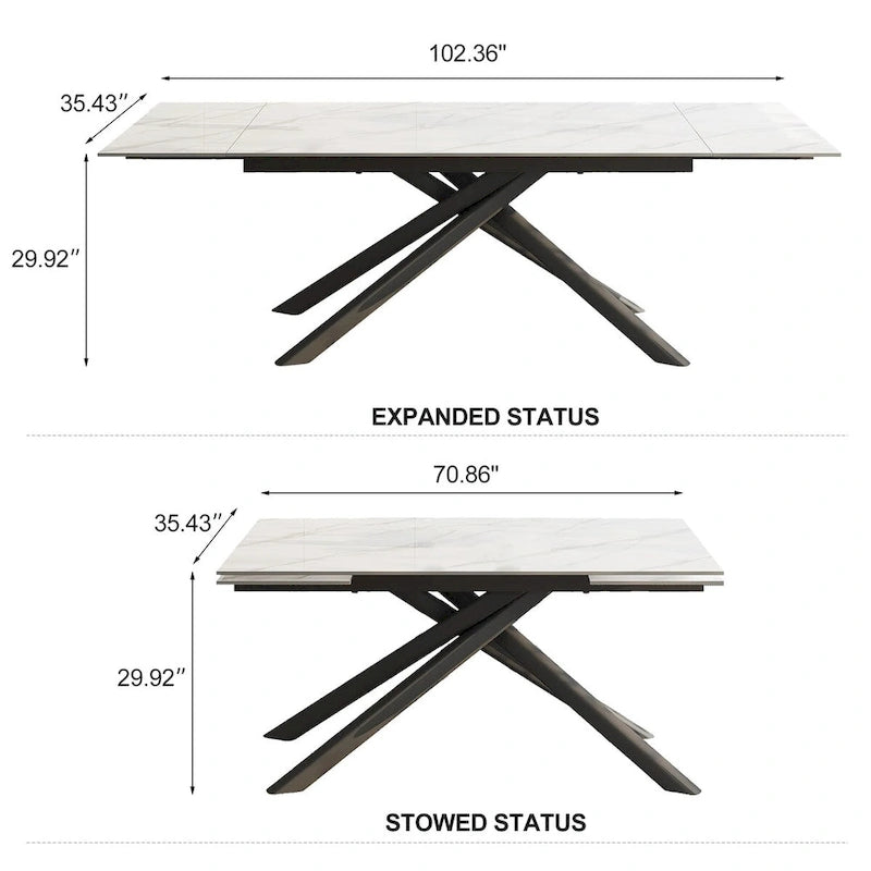 9 - Piece Extendable Rectangular Sintered Stone Cross Legs Dining Set With 8 Chairs