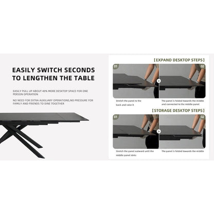 9 - Piece Extendable Rectangular Sintered Stone Cross Legs Dining Set With 8 Chairs