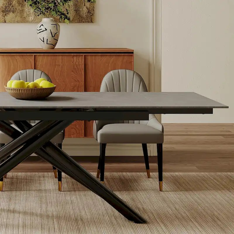 9 - Piece Extendable Rectangular Sintered Stone Cross Legs Dining Set With 8 Chairs